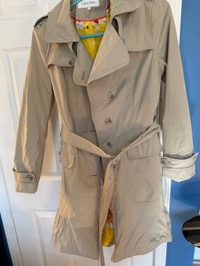 Calvin Klein Khaki Beige Trench Coat with Belt